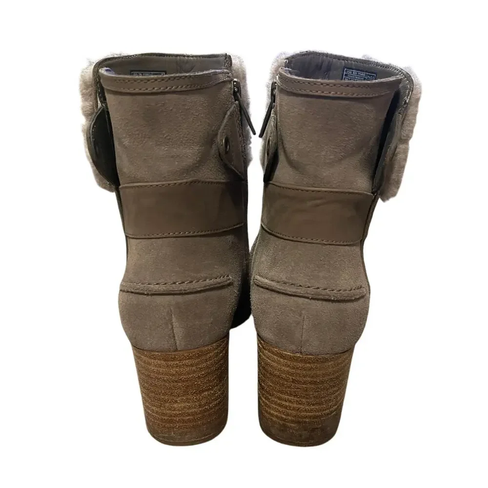 UGG Taupe Shearling Cuff Suede Ankle Boots